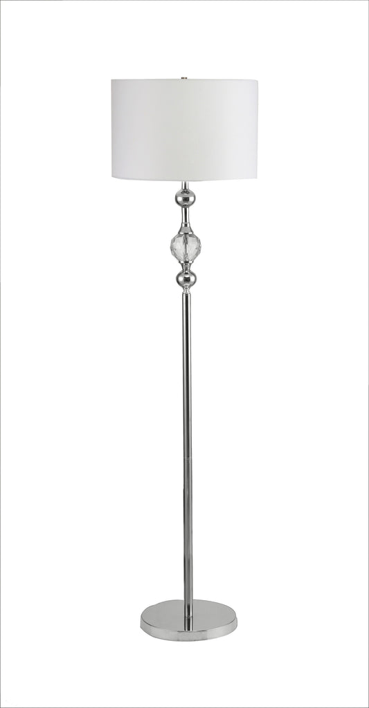 63" Chrome and Crystal Orb Shaped Floor Lamp With White Drum Shade