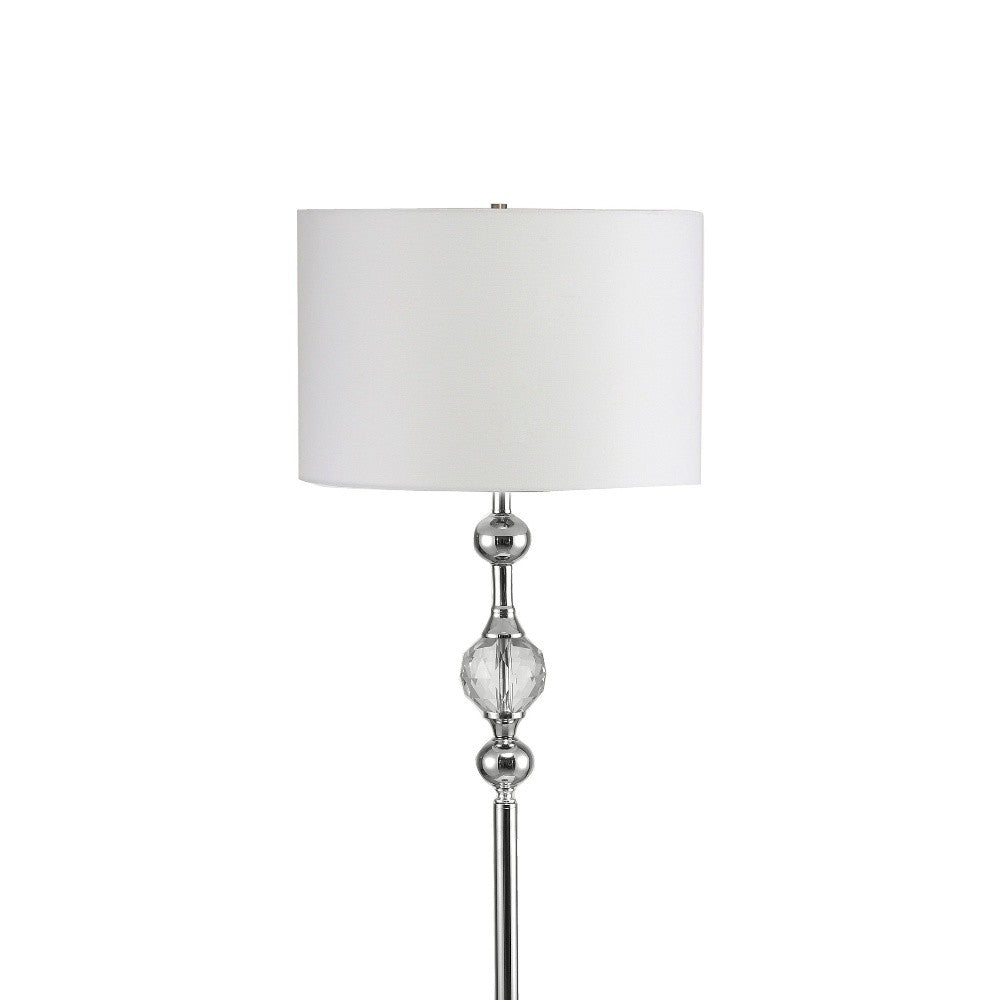 63" Chrome and Crystal Orb Shaped Floor Lamp With White Drum Shade