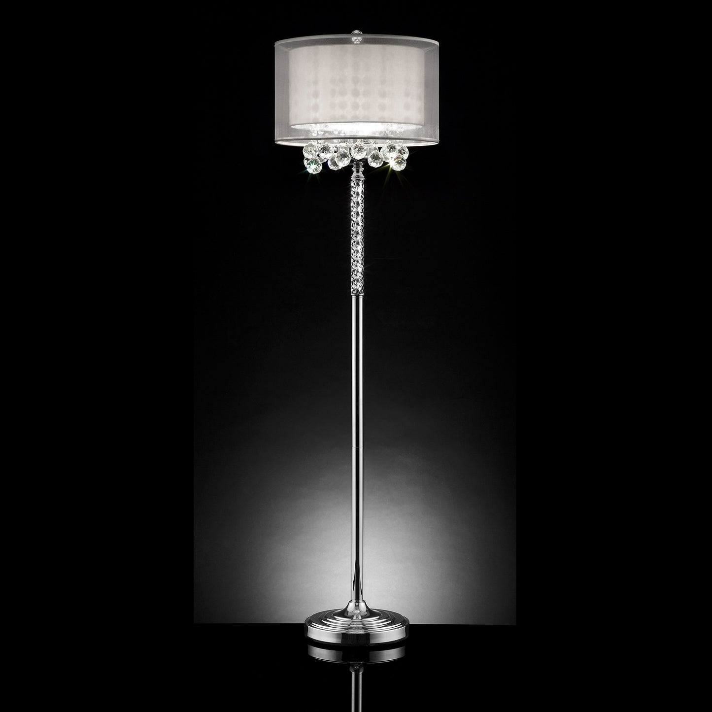 63" Steel Three Light Candelabra Floor Lamp With White Drum Shade