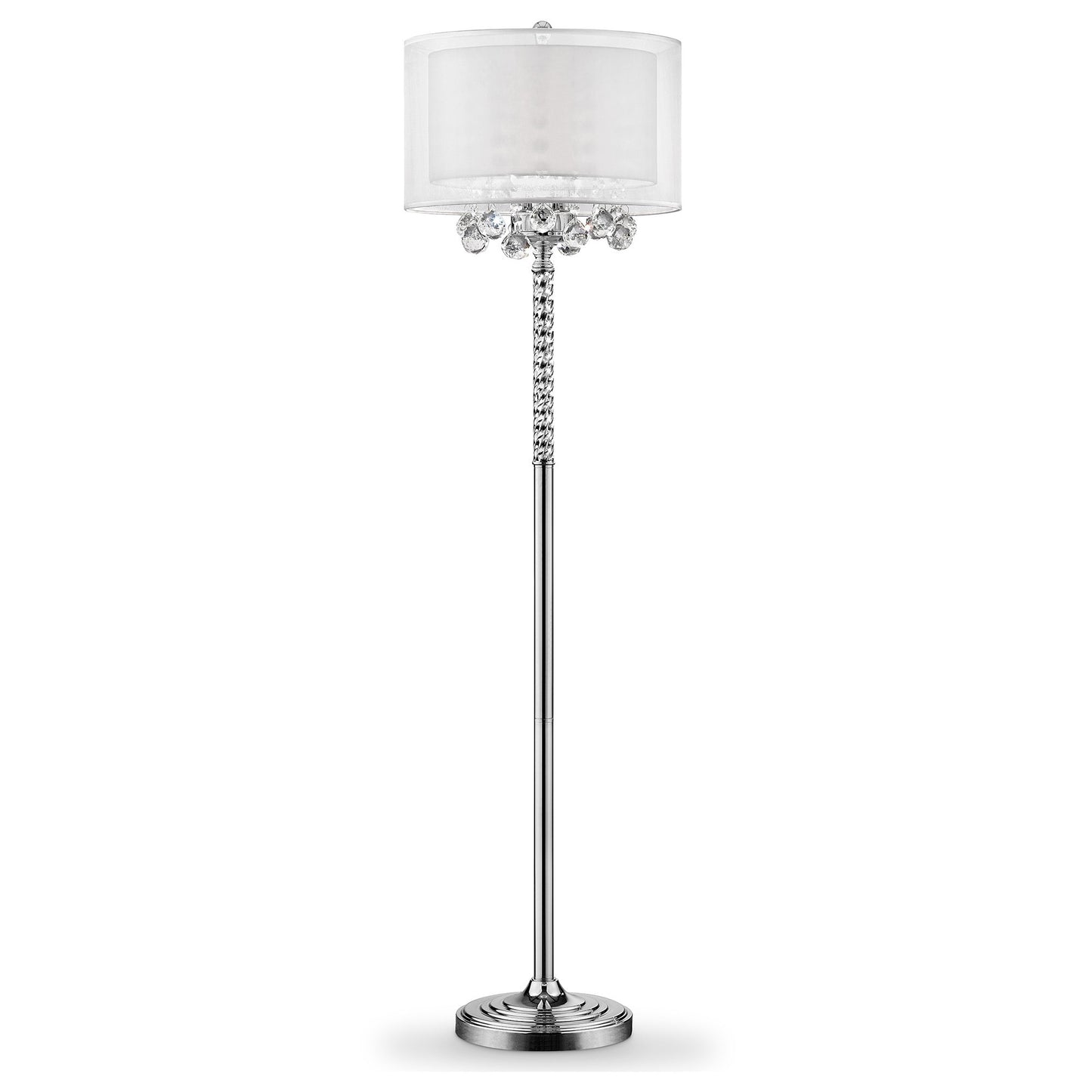 63" Steel Three Light Candelabra Floor Lamp With White Drum Shade