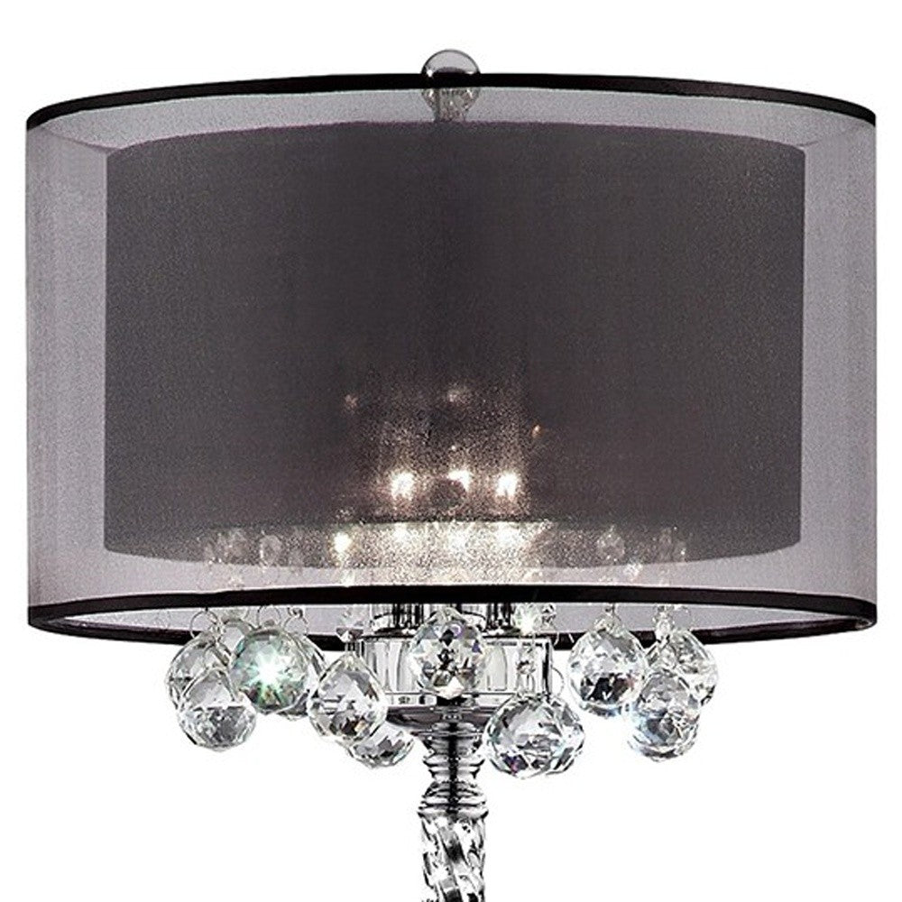 Contempo Silver Floor Lamp with Black Shade and Crystal Accents