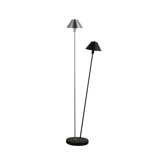 48" Nickel Two Lights LED Novelty Floor Lamp With Black And Silver Empire Shade