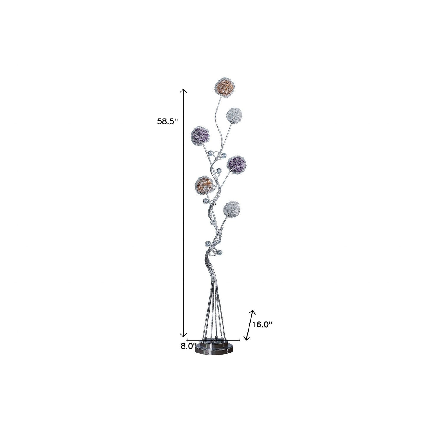 59" Steel Six Light LED Novelty Floor Lamp With Colorful Funky Floral Shades