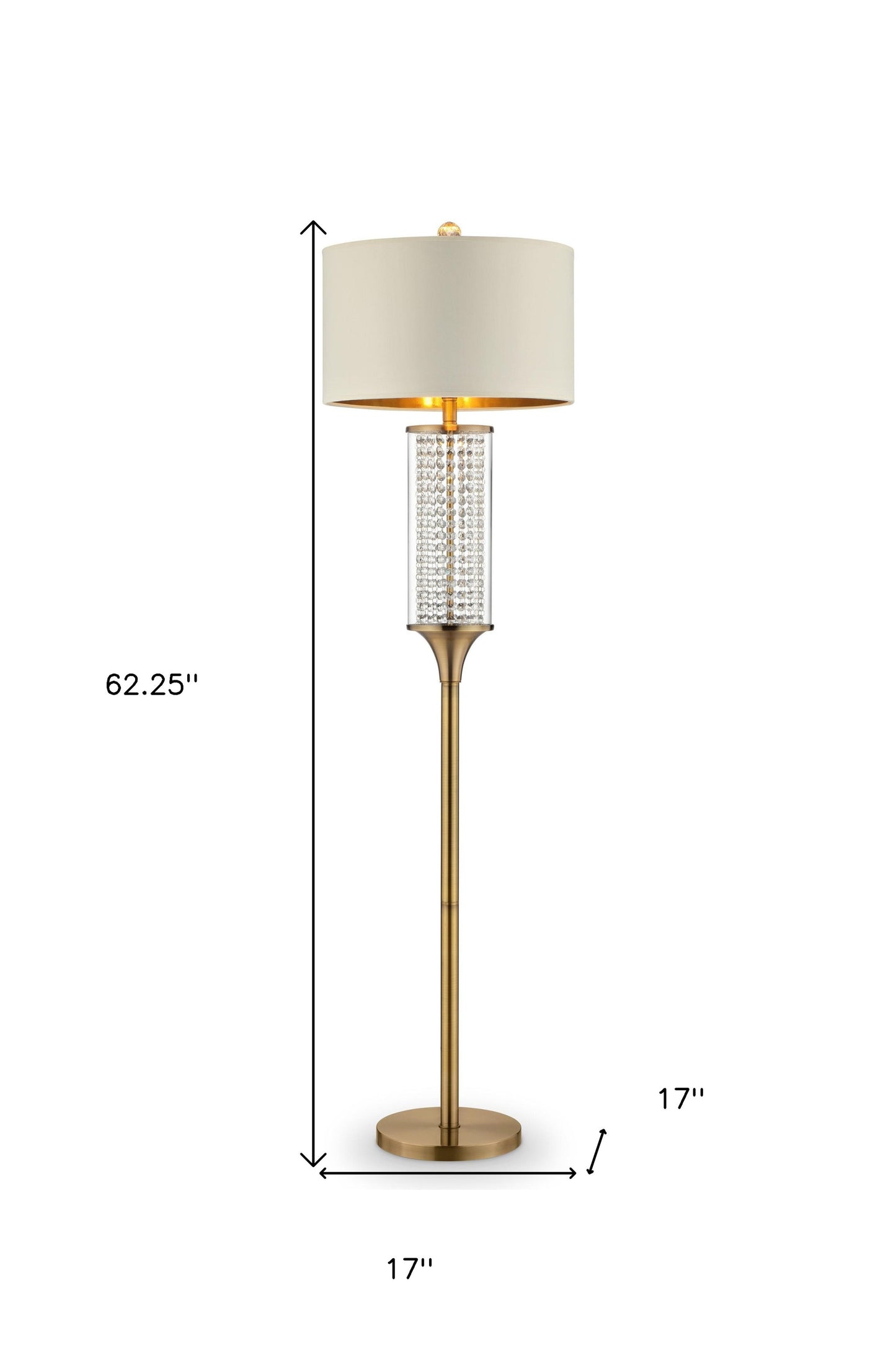 62" Gold Column Floor Lamp With Off-White Drum Shade