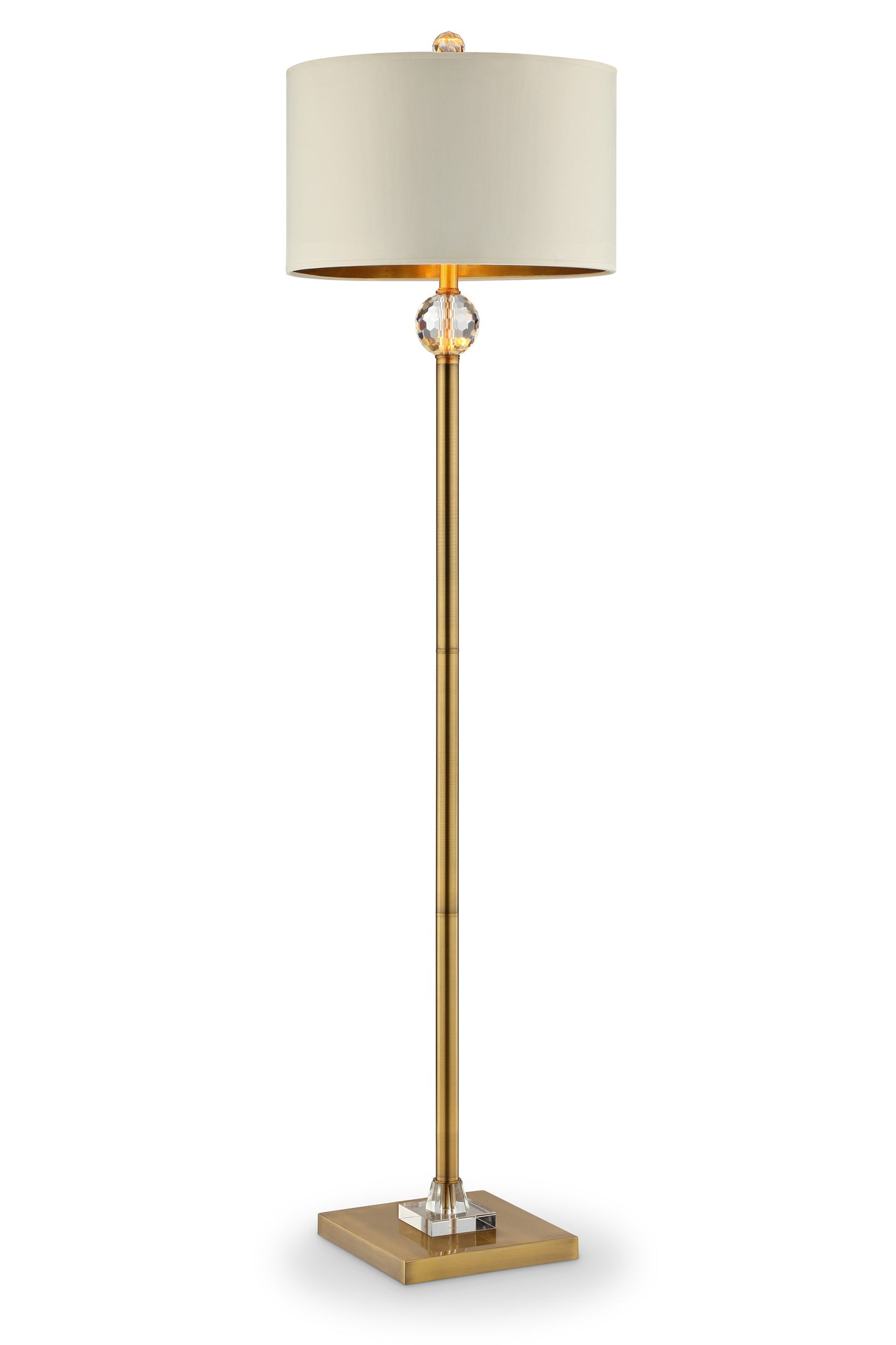 63" Gold Column Floor Lamp With Off-White Drum Shade