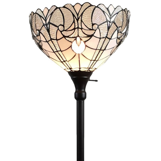 62" Brown Torchiere Floor Lamp With White Tiffany Style Glass Dome Shade