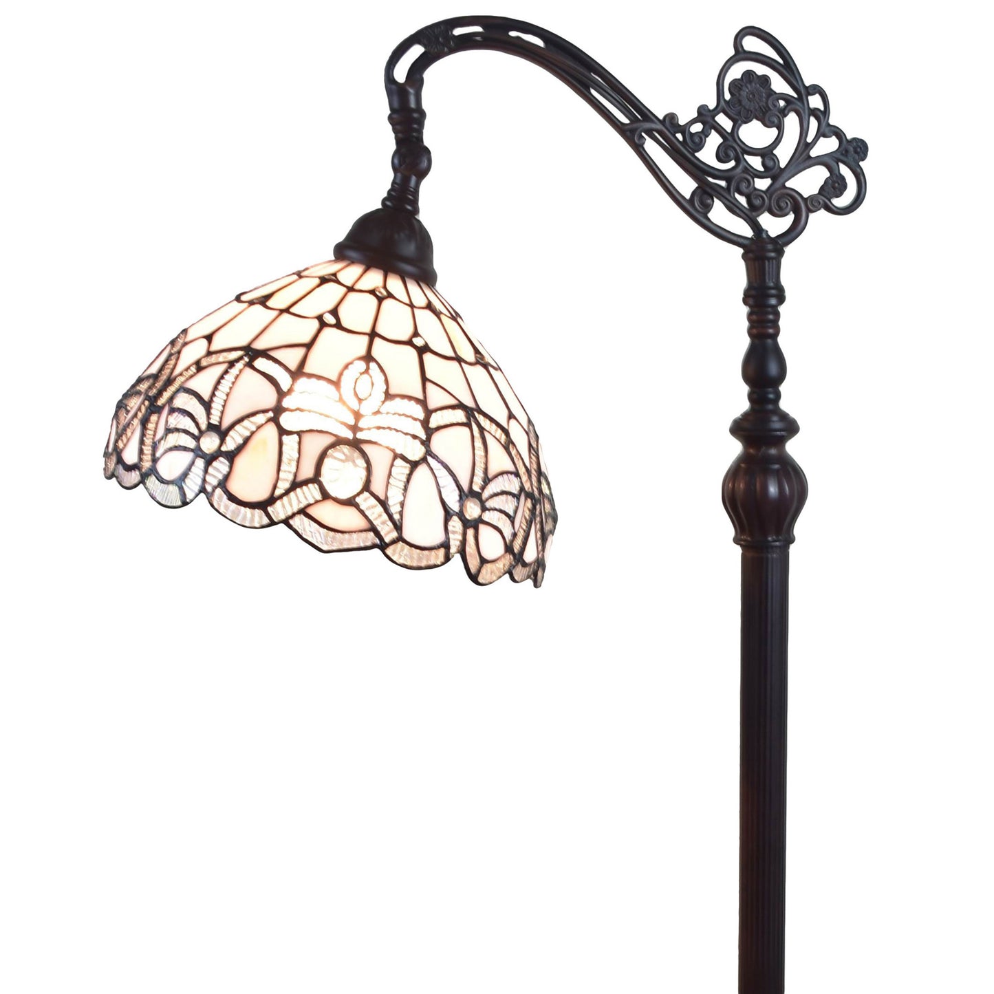 62" Brown Traditional Shaped Floor Lamp With White Stained Glass Bowl Shade