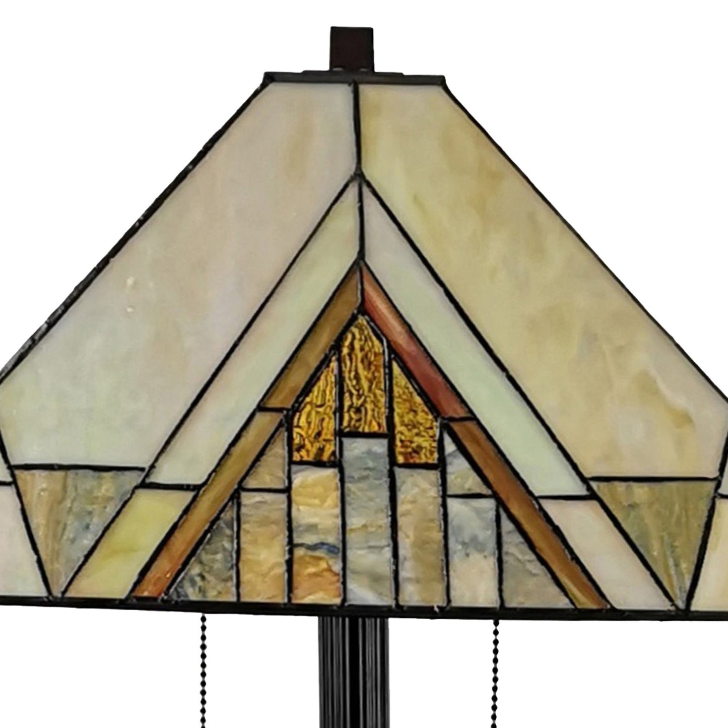 62" Brown Two Light Beige And Brown Geometric Stained Glass Floor Lamp