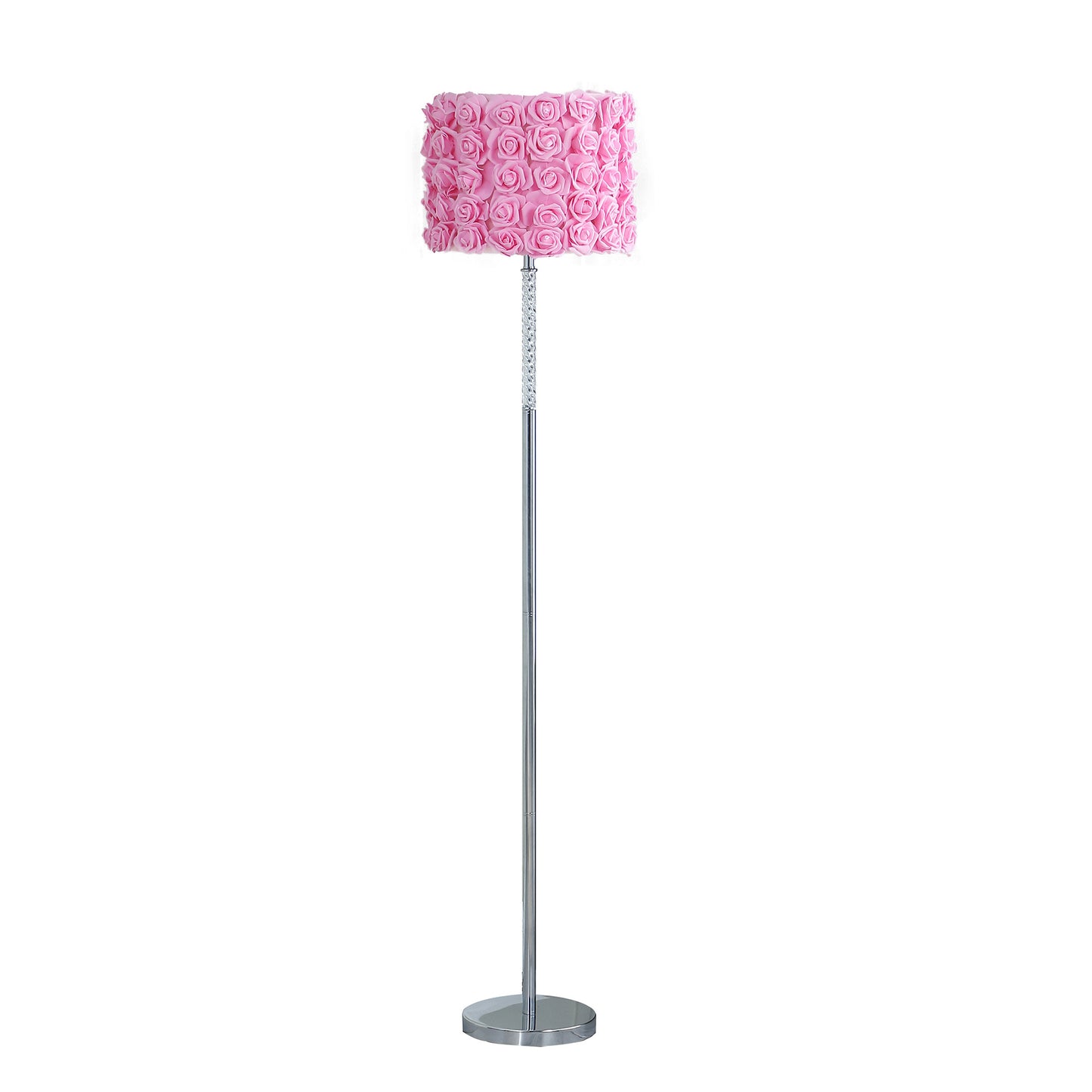 63" Steel and Acrylic Floor Lamp With Pink Flowers Fabric Drum Shade