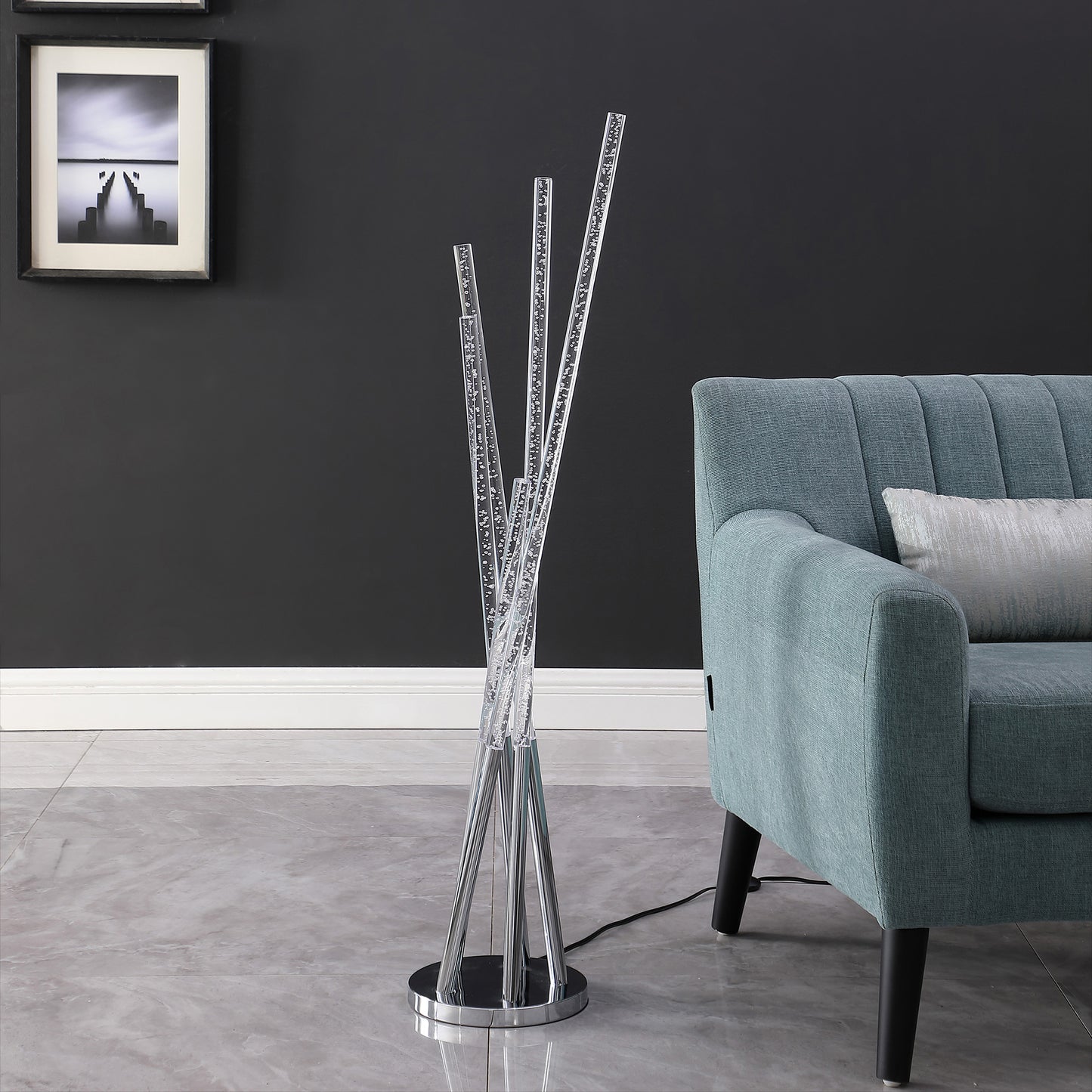 49" Chrome Five Light LED Tubular Contemporary Floor Lamp