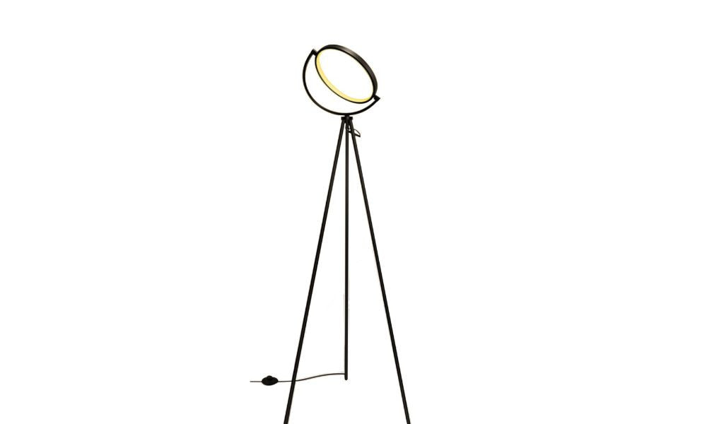 60" Black LED Tripod Floor Lamp With Black Metal Novelty Shade