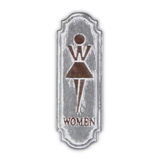 12" X 4" Gray and Brown Womens Room Metal Wall Decor