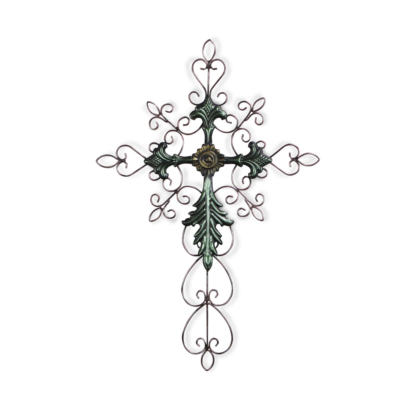 28" Green and Gold Metal Hanging Cross Wall Decor