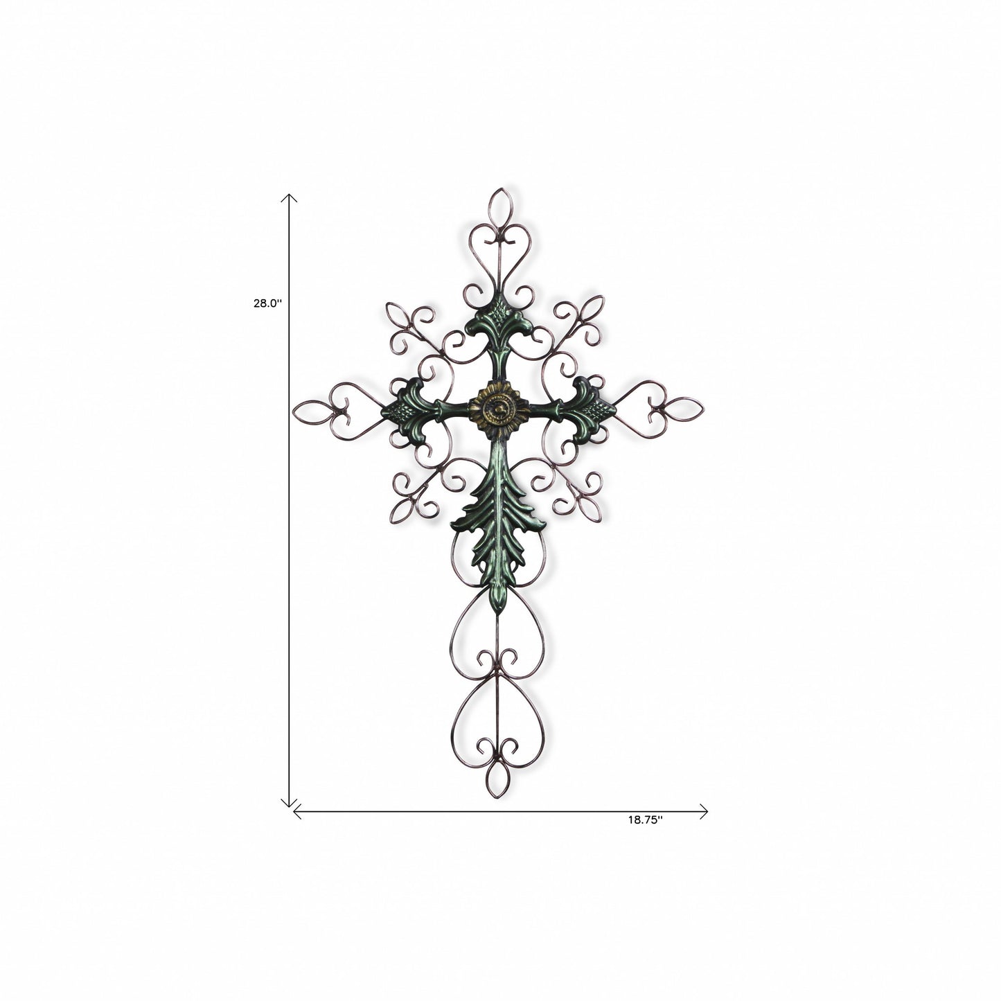 28" Green and Gold Metal Hanging Cross Wall Decor