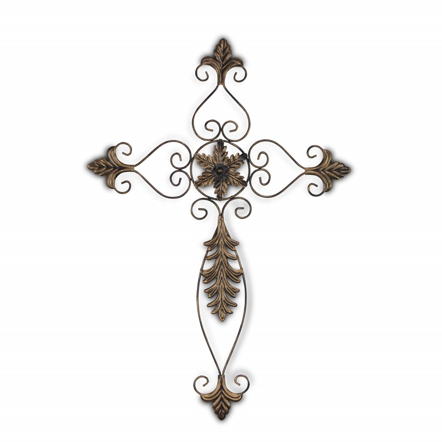 30" X 22" Bronze Floral Cross Metal Hanging Dimensional Sculpture