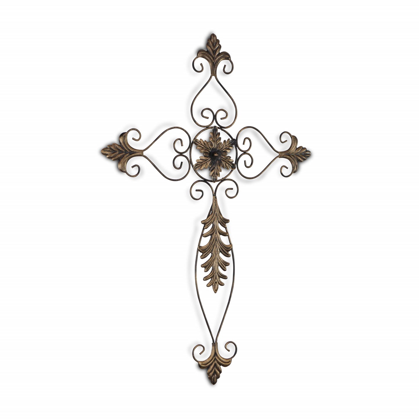 30" X 22" Bronze Floral Cross Metal Hanging Dimensional Sculpture