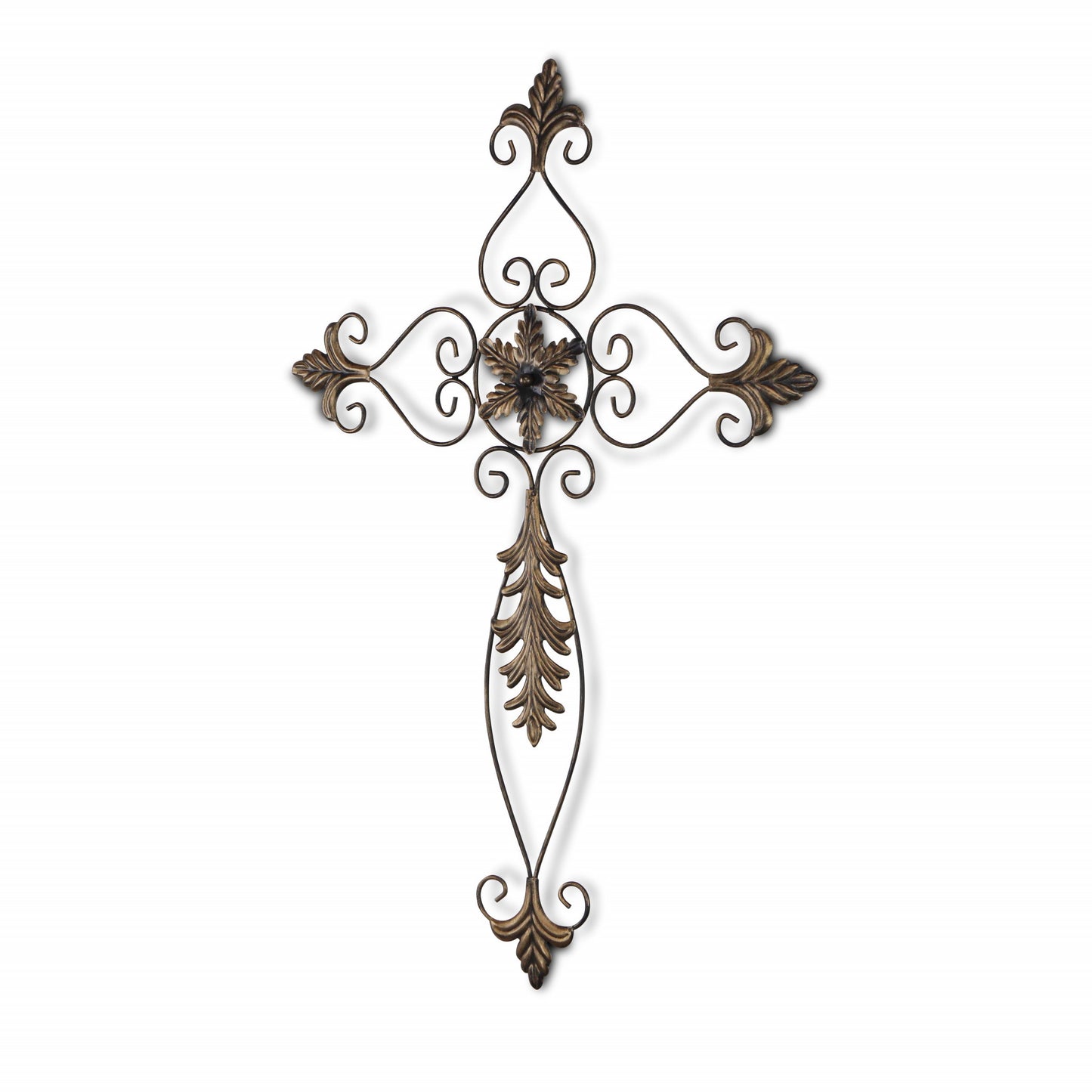 30" X 22" Bronze Floral Cross Metal Hanging Dimensional Sculpture