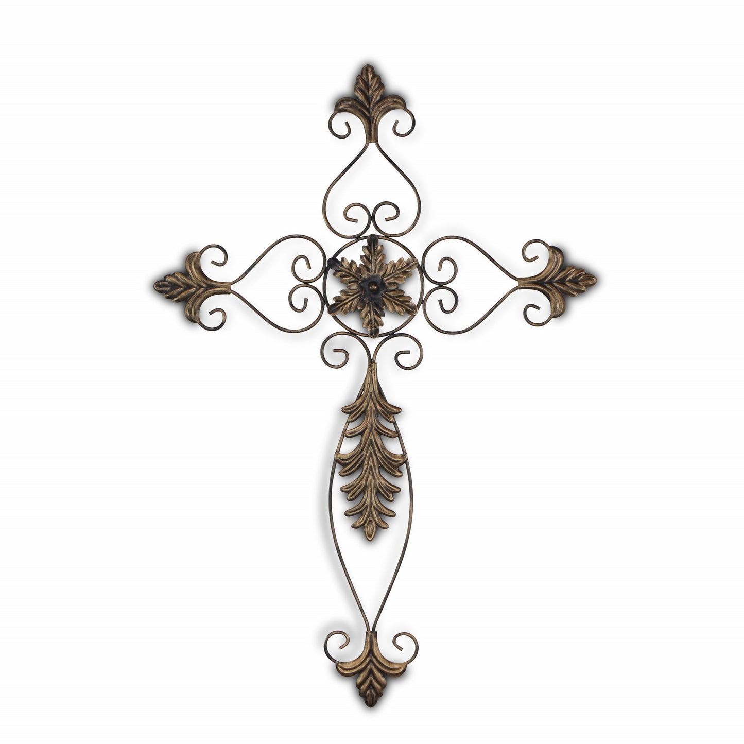 30" X 22" Bronze Floral Cross Metal Hanging Dimensional Sculpture