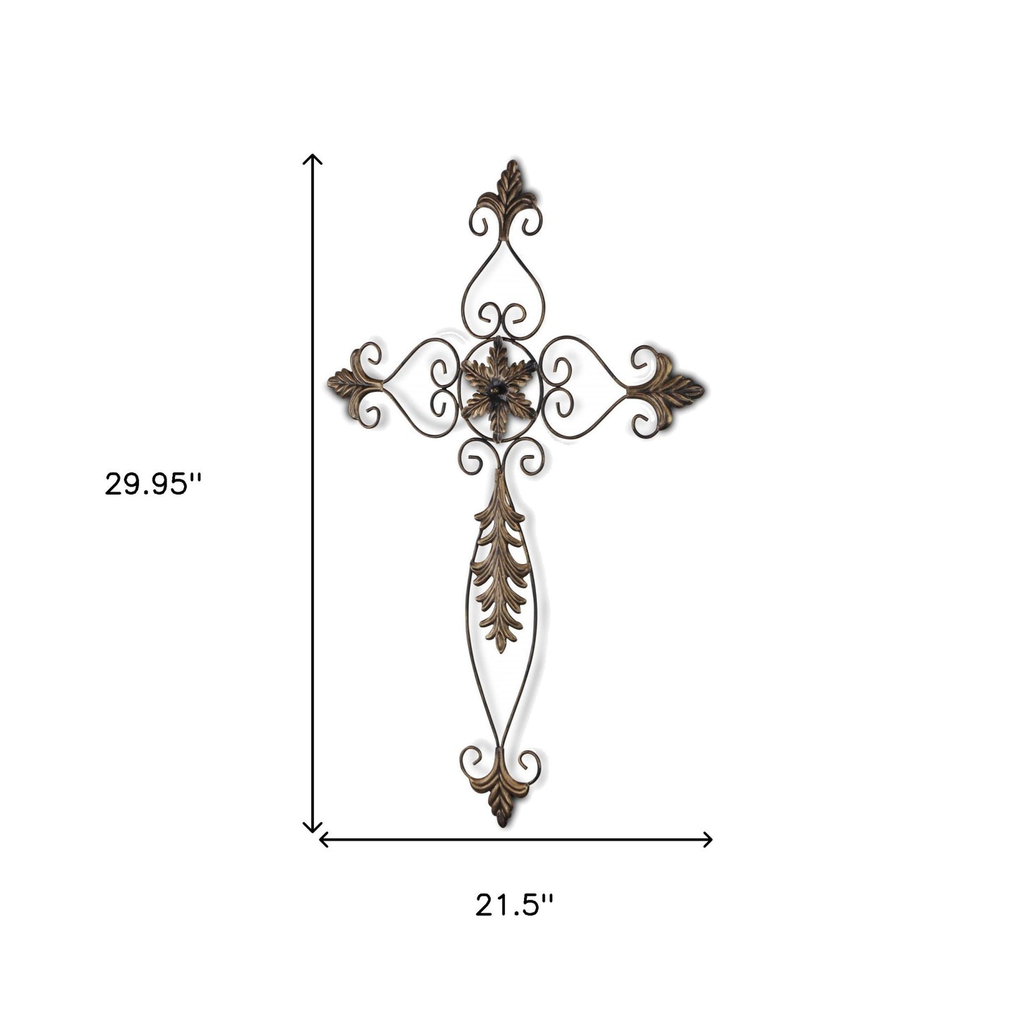 30" X 22" Bronze Floral Cross Metal Hanging Dimensional Sculpture