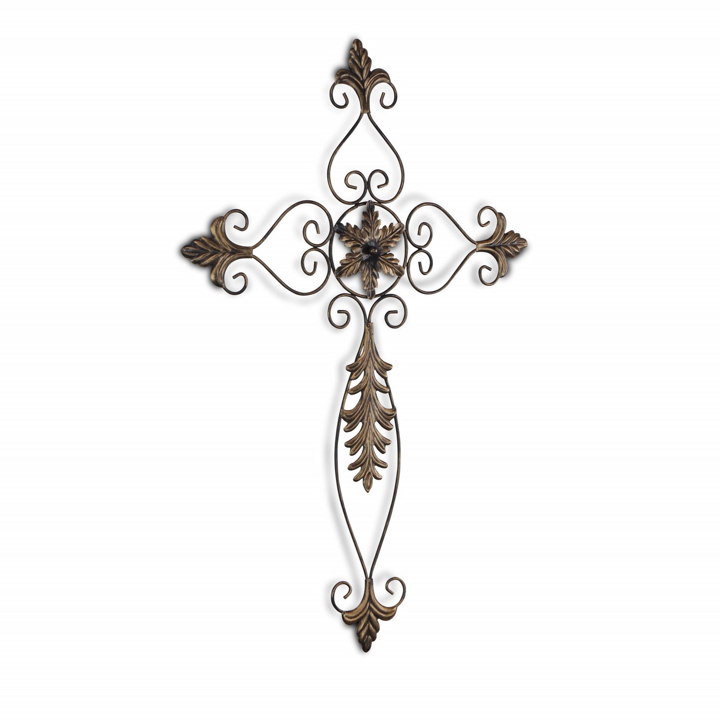 30" X 22" Bronze Floral Cross Metal Hanging Dimensional Sculpture