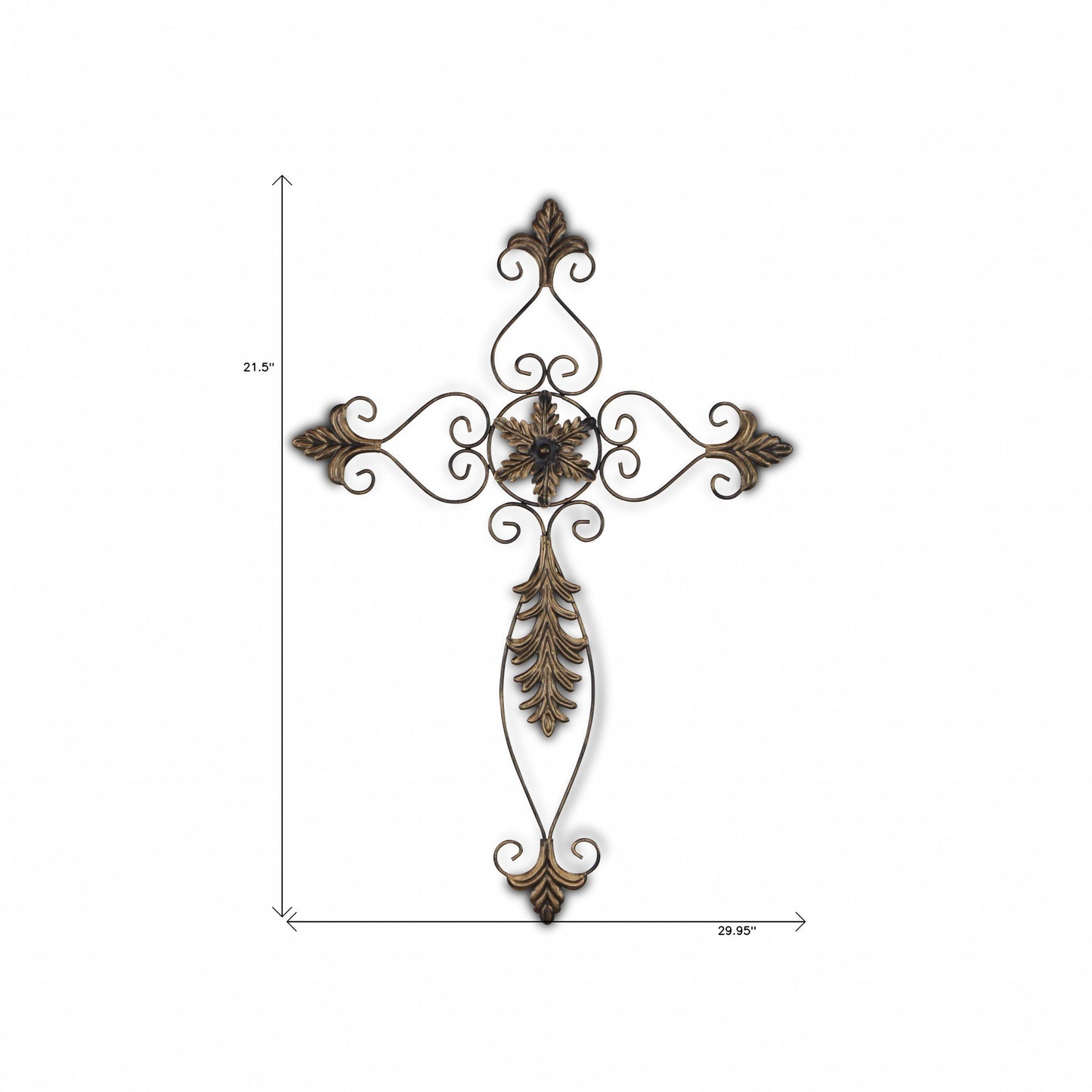 Rustic Burnished Golden Brown Metal Scroll Hanging Wall Cross