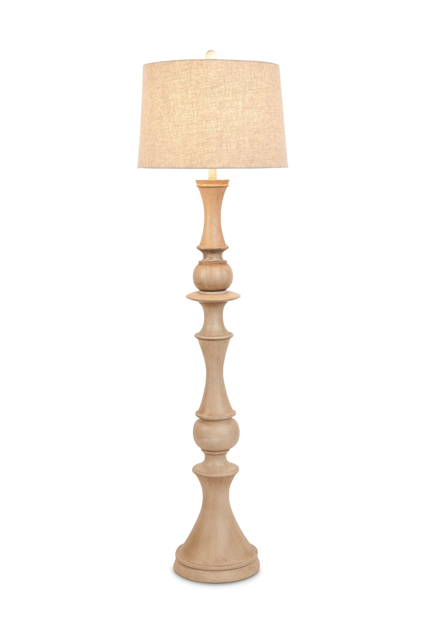 63" Brown Polyresin Novelty Floor Lamp With Beige Linen Shade