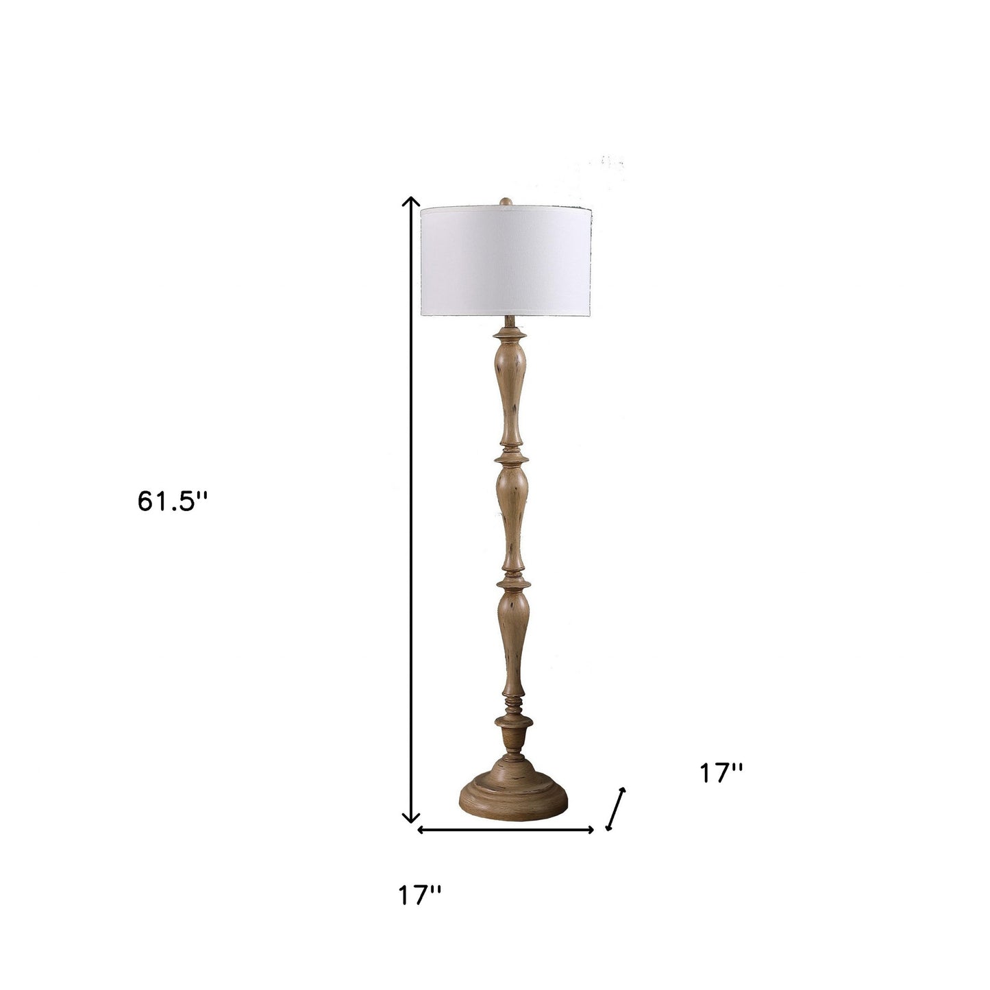 62" Rustic Taupe Cream Straight with Curves Floor Lamp With White Shade