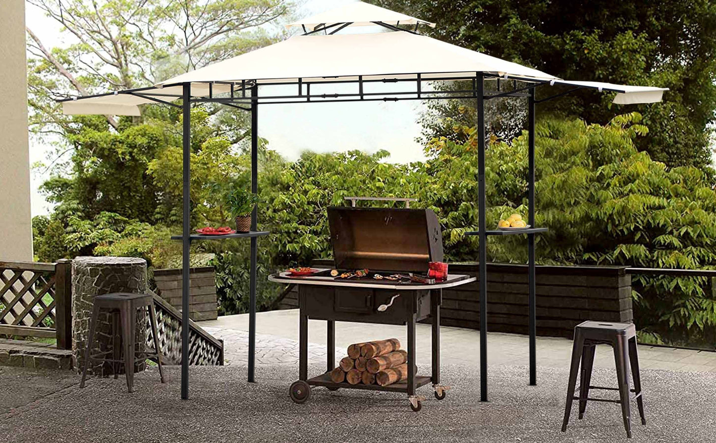 TOPMAX 12x4.3Ft Iron BBQ Grill Gazebo with Bar Counters (Beige)-26