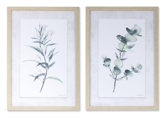 Set of Two 18" X 13" Natural and Gray Leaf Floral Framed Art