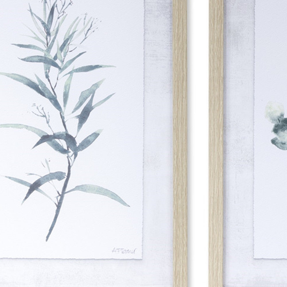 Set of Two 18" X 13" Natural and Gray Leaf Floral Framed Art