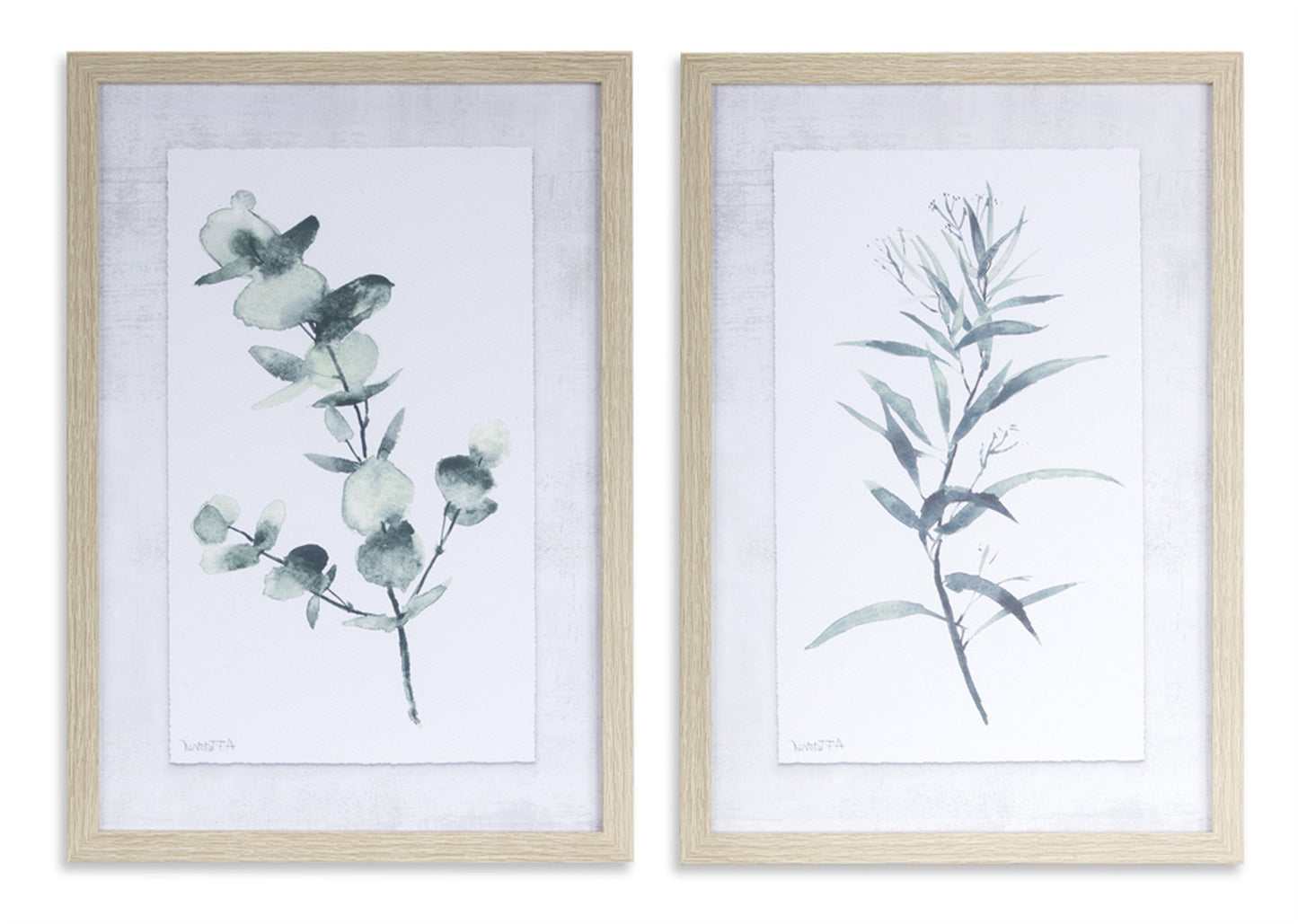 Set of Two 18" X 13" Natural and Gray Leaf Floral Framed Art