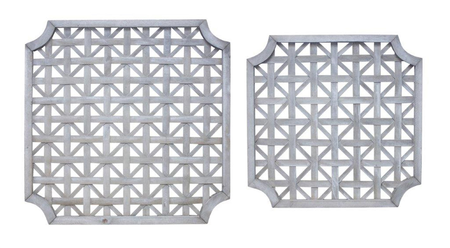 Set of Two 27" X 27" Gray Geometric Solid Wood Wall Decor