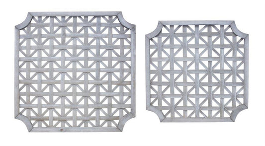 Set of Two 27" X 27" Gray Geometric Solid Wood Wall Decor