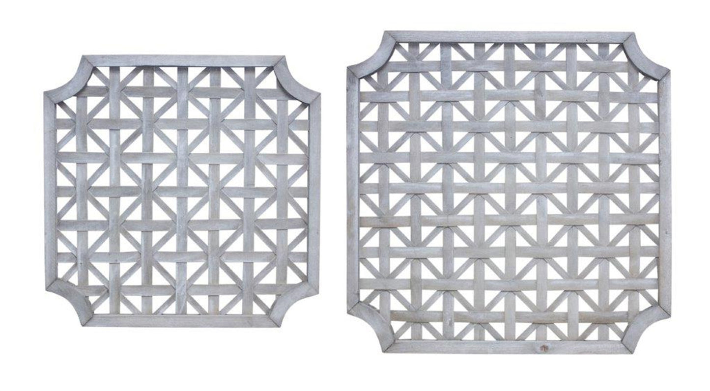 Set of Two 27" X 27" Gray Geometric Solid Wood Wall Decor