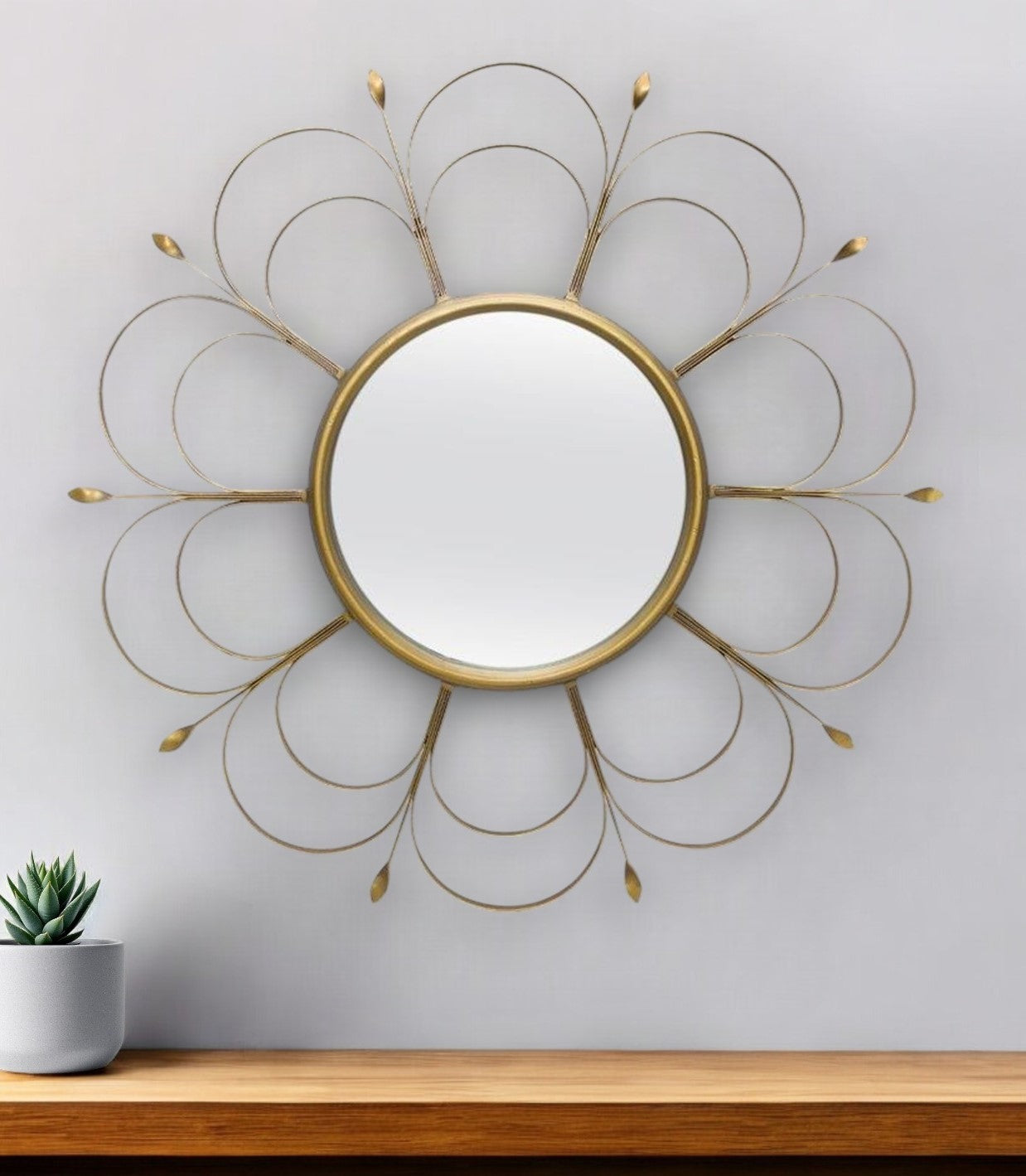 24" Gold Flower Iron Framed Accent Mirror