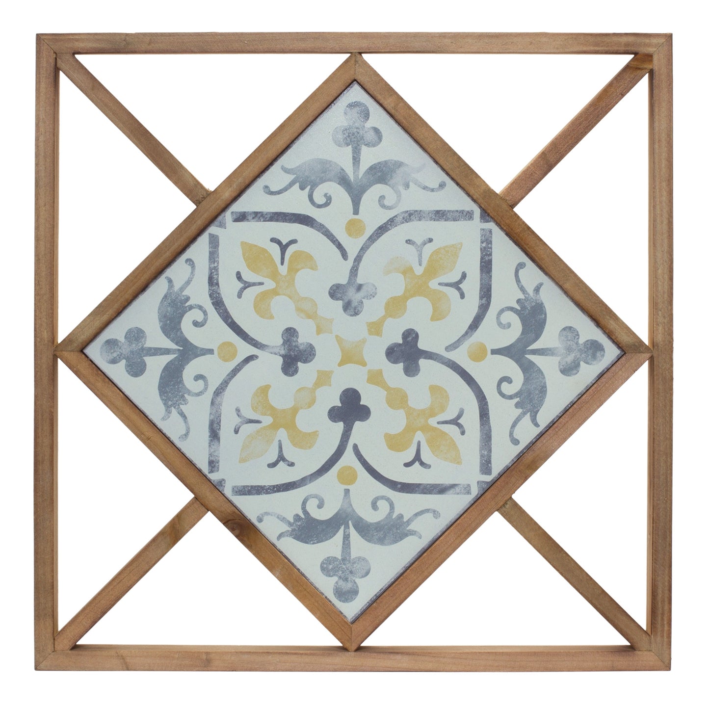 Set of Two 14" X 0" White Blue and Brown Floral Wood and Metal Framed Art