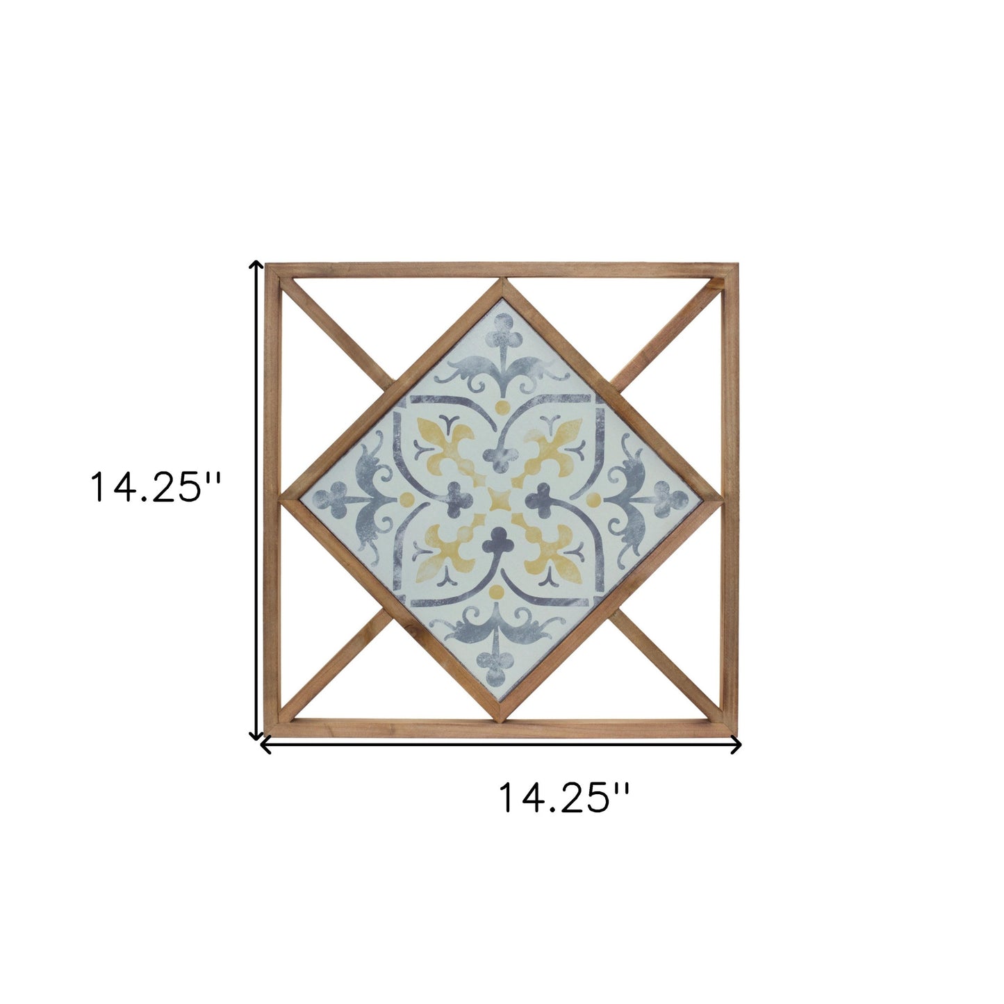 Set of Two 14" X 0" White Blue and Brown Floral Wood and Metal Framed Art