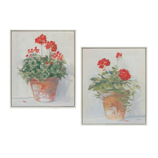 Set of Two 13" X 11" White Brown and Red Flower Framed Art