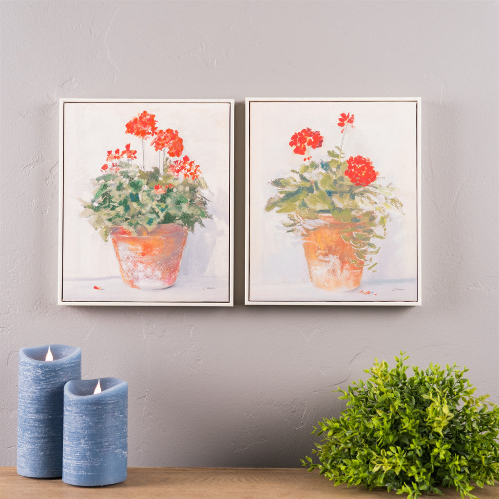 Set of Two 13" X 11" White Brown and Red Flower Framed Art