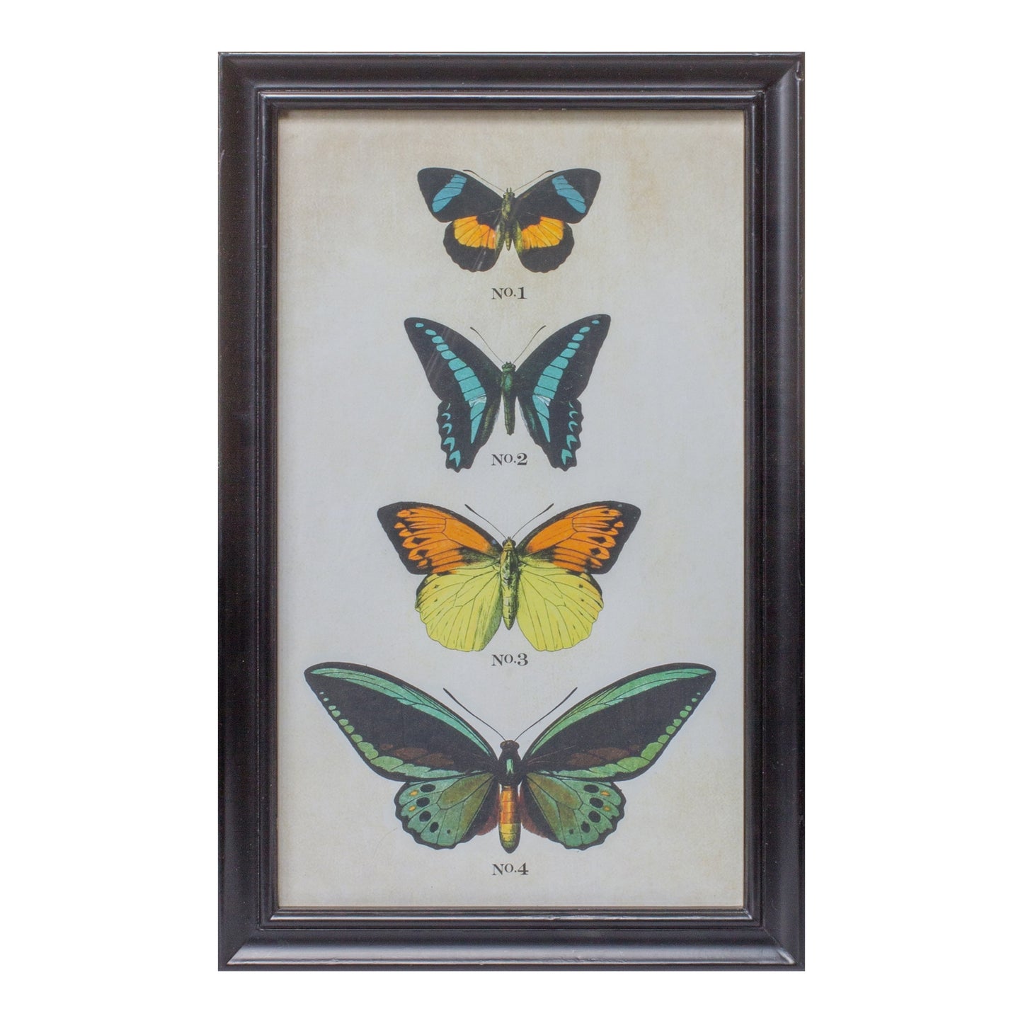 Set of Two 18" X 11" Black Blue and Green Butterfly Solid Wood Framed Art