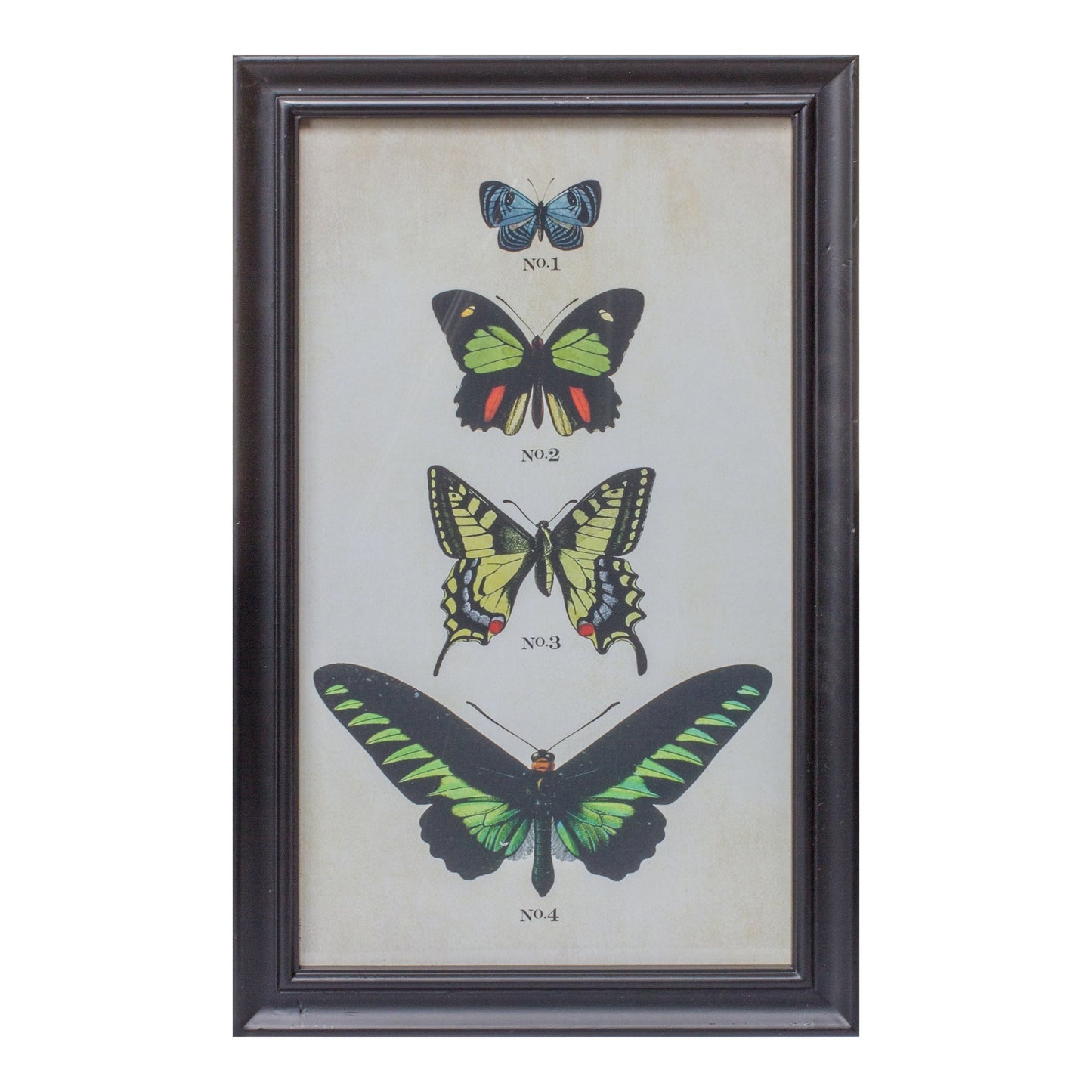 Set of Two 18" X 11" Black Blue and Green Butterfly Solid Wood Framed Art