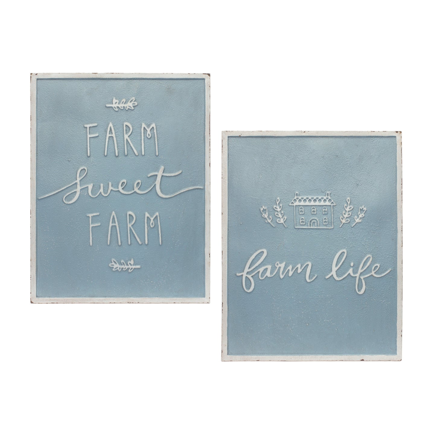 Set of Two 18" X 14" Blue and White Farm Sweet Farm Metal Wall Decor