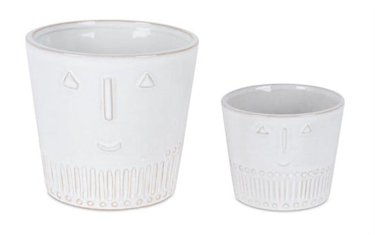 White Set of Two Porcelain 4.4329 ounce Round Pot Planter