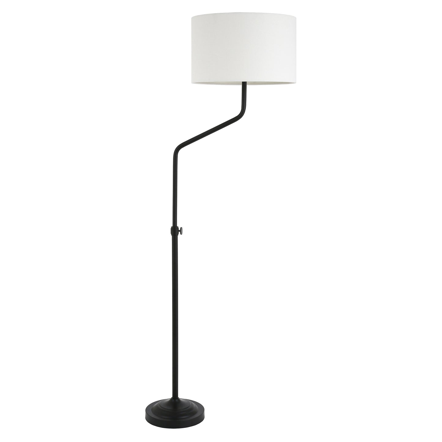 66" Black Adjustable Floor Lamp With White Fabric Drum Shade