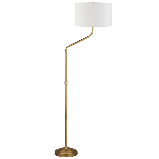 66" Brass Adjustable Traditional Shaped Floor Lamp With White Frosted Glass Drum Shade