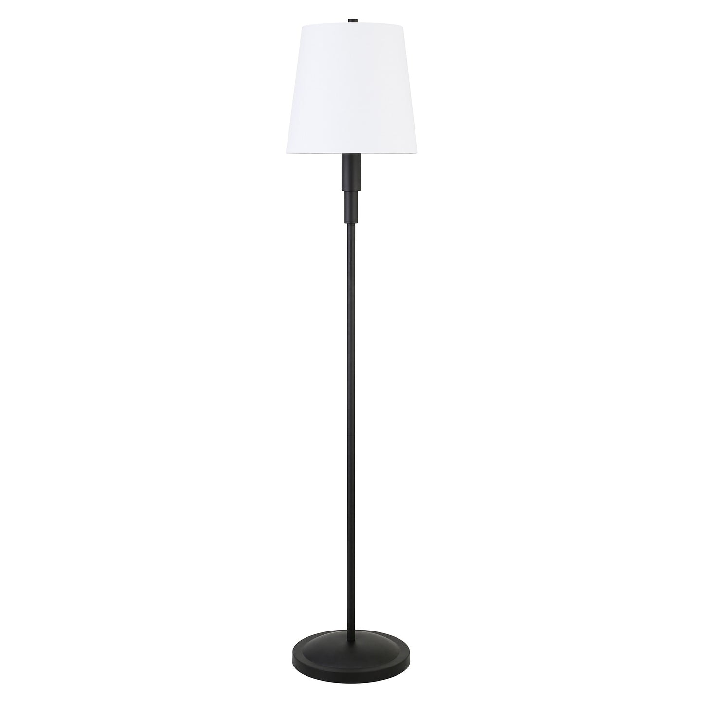 60" Black Floor Lamp With White Fabric Drum Shade