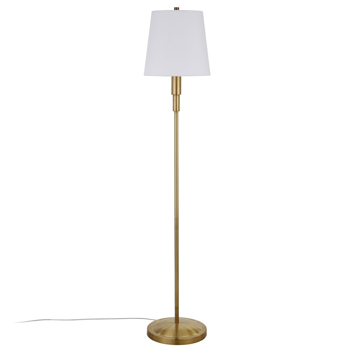 60" Brass Traditional Shaped Floor Lamp With White Frosted Glass Drum Shade