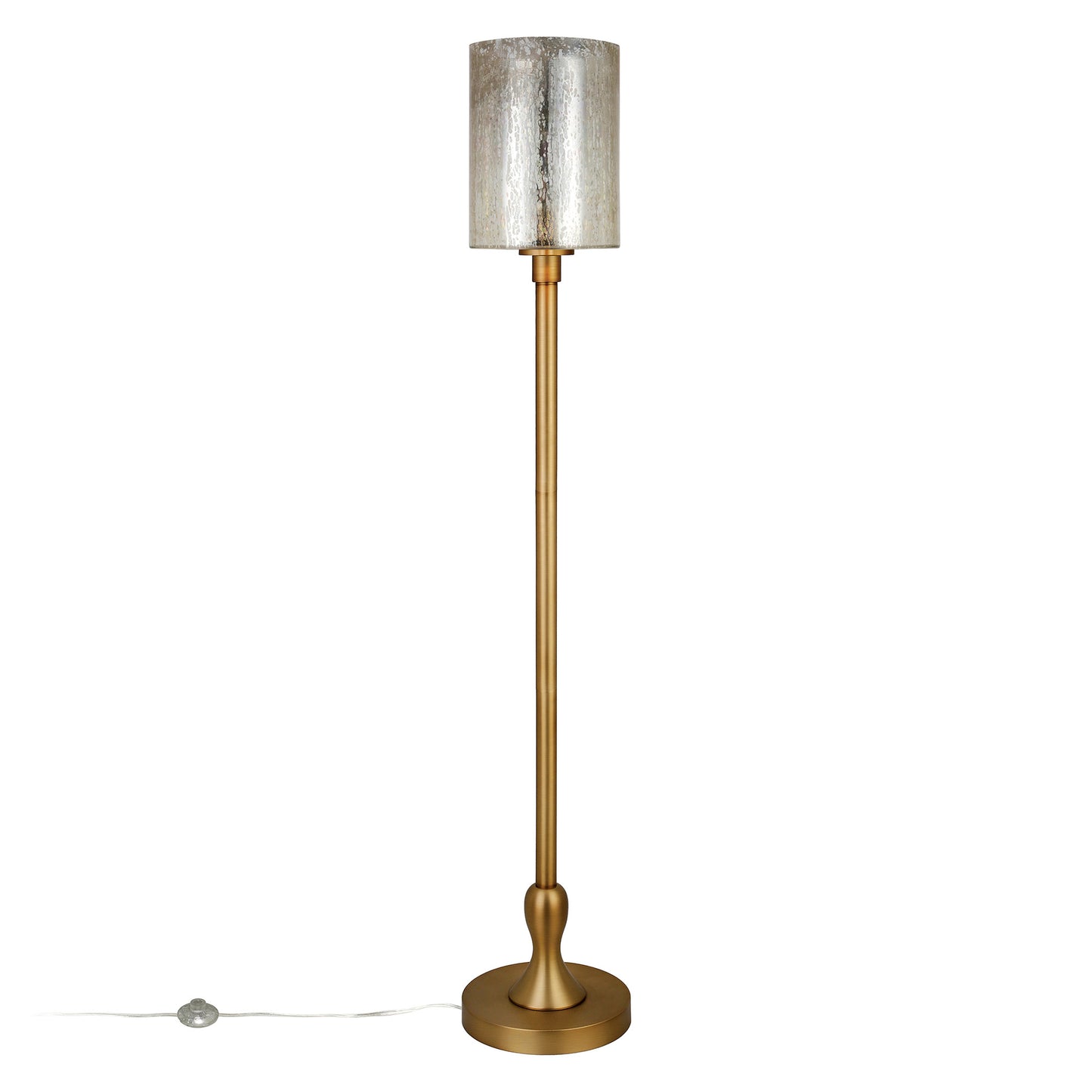 68" Brass Torchiere Floor Lamp With Clear Transparent Glass Drum Shade