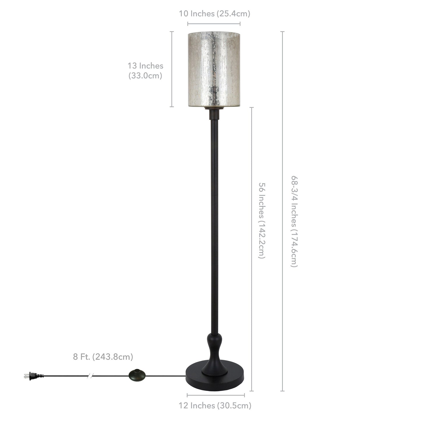 68" Black Torchiere Floor Lamp With Clear Transparent Glass Drum Shade