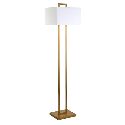 68" Brass Traditional Shaped Floor Lamp With White Frosted Glass Rectangular Shade